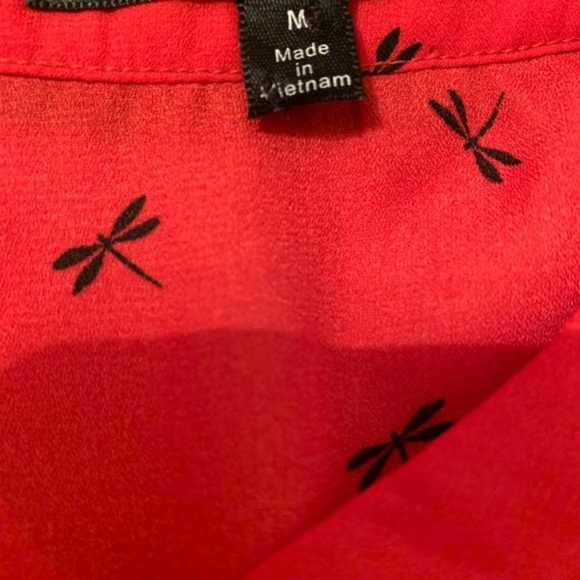 S.R. By Sweet Rain Dragon Fly Red Blouse Size M - Picture 5 of 7